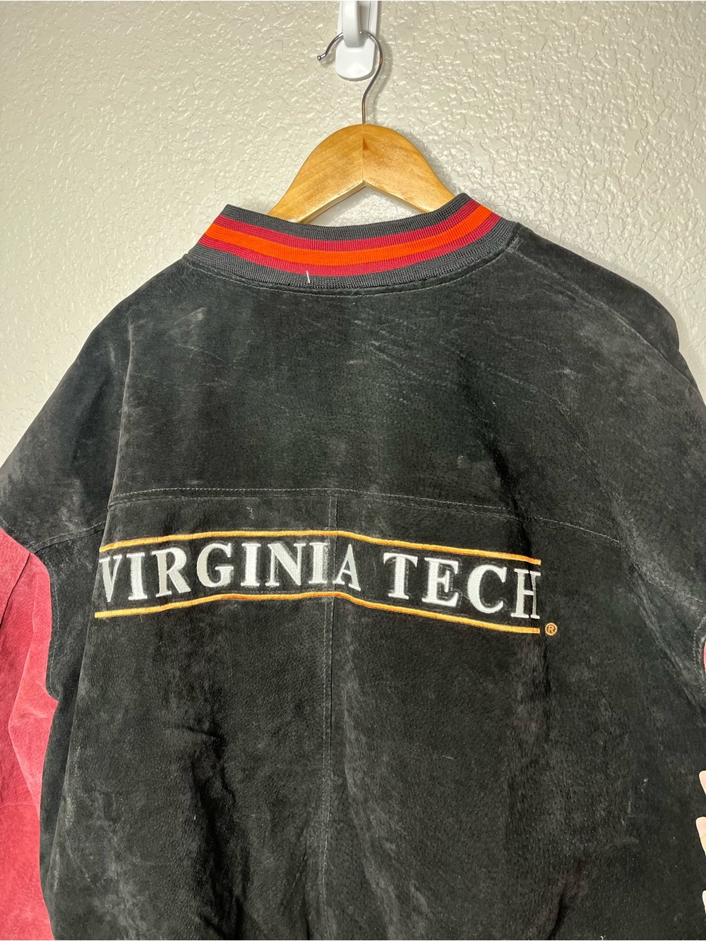 Vintage Virginia Tech Hokies Suede Leather Bomber Jacket XXL VT Varsity Coat 2XL - Picture 11 of 13